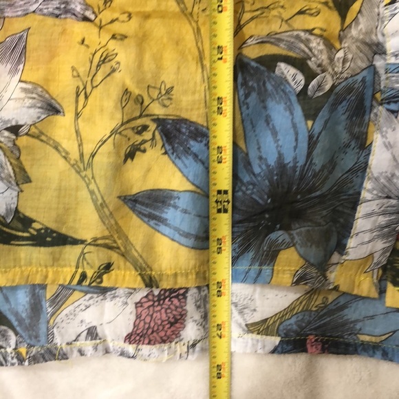POL Oversized Floral Button Down Sheer Cotton Blouse in Yellow & Blue Size Large - Picture 9 of 9